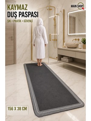 MAİN SHOP Duş Banyo Paspası Kaymaz Tabanlı Hızlı Kurur Su Emici Paspas Yazısız Gri Model 158X38CM M-9