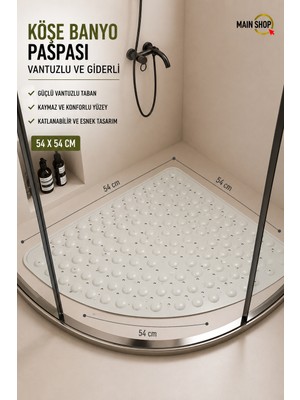 MAİN SHOP Duşa Kabin Küvet Içi Banyo Paspası 54X54 cm Vantuzlu Banyo ve Duş Kaydırmazı M-163