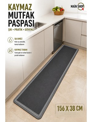 Şık Tasarım Su Emici Banyo Lavabo Mutfak Kaymaz Tabanlı Paspas 156X38 cm Yazısız Model M-61