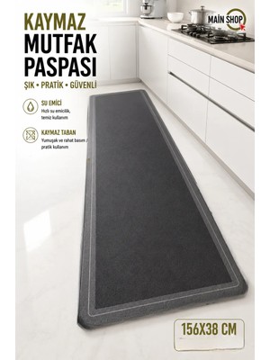 MAİN SHOP Mutfak Tezgahı Önü Banyo Paspası Kaymaz Tabanlı Su Emici Paspas Yazısız Gri Model 158X38CM M-9