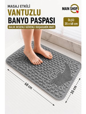 MAİN SHOP 1 Adet Vantuzlu Banyo ve Duş Kaydırmazı Duşa Kabin Küvet Içi Paspası Balık Desenli 35 x 68 cm M-10