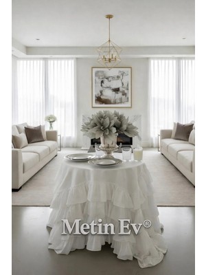Metinev Fırfırlı Masa Örtüsü Yuvarlak Yüksek Masalar Için Pamuk Saten Örtü