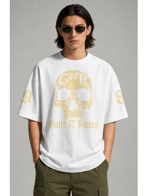 Fuddy Moda Unisex Oversize Rock Band Guns N' Roses 1985 Kol Baskılı Bisiklet Yaka Tişört