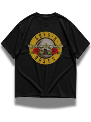 Fuddy Moda Unisex Oversize Rock Band Guns N' Roses Baskılı Bisiklet Yaka Tişört