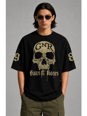 Fuddy Moda Unisex Oversize Rock Band Guns N' Roses 1985 Kol Baskılı Bisiklet Yaka Tişört