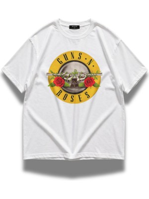 Fuddy Moda Unisex Oversize Rock Band Guns N' Roses Baskılı Bisiklet Yaka Tişört