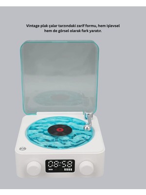 Zenvia Gece Lambası Stereo Bluetooth Hoparlör Dijital Saatli Vintage Tasarım Çok Fonksiyonlu