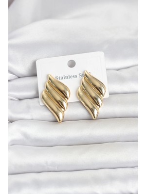 SHC4200 316L Çelik Gold Renk Motif Model Kadın Küpe