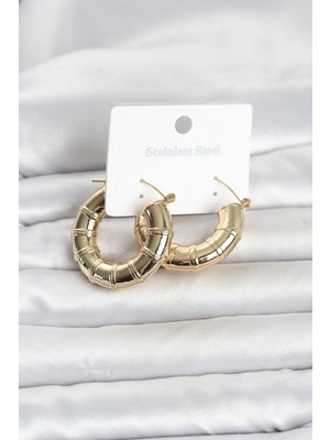 SHC4200 316L Çelik Gold Renk Bambu Model Halka Kadın Küpe