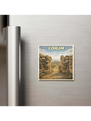 İberk Çorum Şehri - Pop-Art Travel - 9x9 cm Buzdolap Magneti