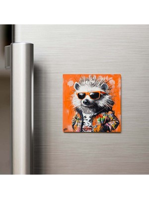 İberk Porcupine - Kirpisi - Güneş Gözlüklü Style - Buzdolap Magneti - 9x9 cm