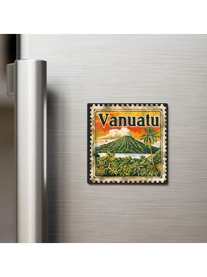 İberk Vanuatu Vanuatu - Posta Pulu Temalı Ülke - Baskılı Buzdolap Magneti Kare - 9x9 cm