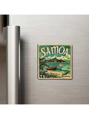 İberk Samoa Samoa - Posta Pulu Temalı Ülke - Baskılı Buzdolap Magneti Kare - 9x9 cm