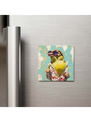 İberk Finch - Ispinoz - Güneş Gözlüklü Style - Buzdolap Magneti - 9x9 cm
