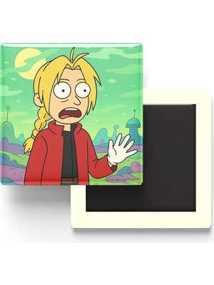 İberk Edward Elric - 9x9 cm Baskılı Kare Buzdolap Magneti (Rozetli)