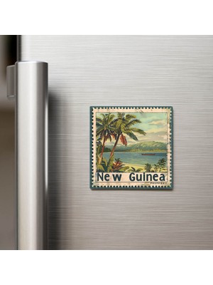 İberk Papua Yeni Gine Papua New Guinea - Posta Pulu Temalı Ülke - Baskılı Buzdolap Magneti Kare - 9x9 cm