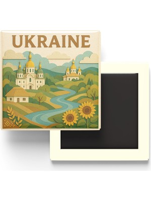 İberk Ukrayna - Ukraine - Paper Cut Art - Baskılı Buzdolap Magneti Kare - 9x9 cm