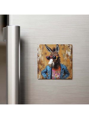 İberk Donkey - Eşek - Güneş Gözlüklü Style - Buzdolap Magneti - 9x9 cm