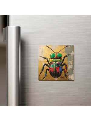 İberk Scarab Beetle - Scarab Böceği - Güneş Gözlüklü Style - Buzdolap Magneti - 9x9 cm