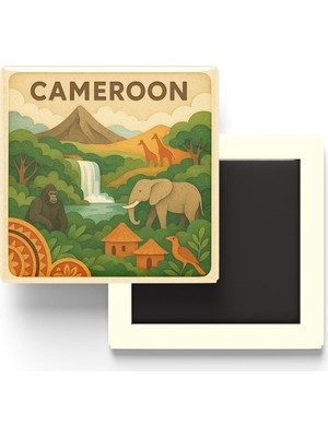 İberk Kamerun - Cameroon - Paper Cut Art - Baskılı Buzdolap Magneti Kare - 9x9 cm
