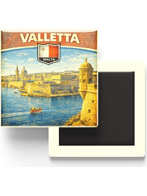 İberk Retro Malta Valletta Şehri Temalı Vintage Buzdolap Magneti – 9x9 cm