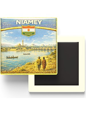 İberk Retro Nijer Niamey Şehri Temalı Vintage Buzdolap Magneti – 9x9 cm