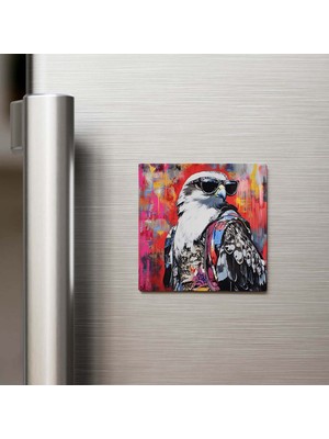 İberk Falcon - Doğan - Güneş Gözlüklü Style - Buzdolap Magneti - 9x9 cm