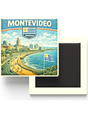 İberk Retro Uruguay Montevideo Şehri Temalı Vintage Buzdolap Magneti – 9x9 cm