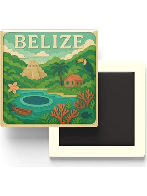 İberk Belize - Belize - Paper Cut Art - Baskılı Buzdolap Magneti Kare - 9x9 cm