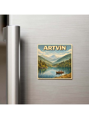 İberk Artvin Şehri - Pop-Art Travel - 9x9 cm Buzdolap Magneti