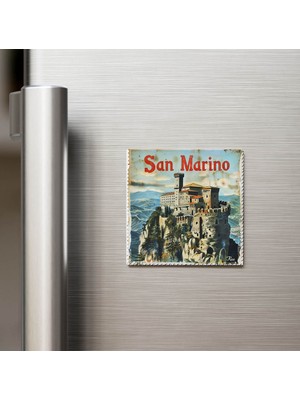 İberk San Marino San Marino - Posta Pulu Temalı Ülke - Baskılı Buzdolap Magneti Kare - 9x9 cm