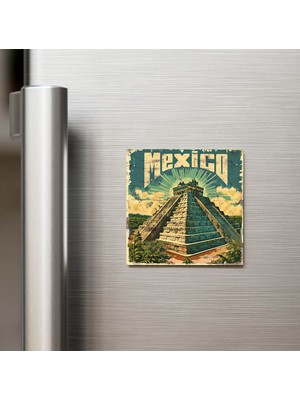 İberk Meksika Mexico - Posta Pulu Temalı Ülke - Baskılı Buzdolap Magneti Kare - 9x9 cm