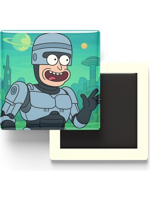 İberk Robocop - 9x9 cm Baskılı Kare Buzdolap Magneti (Rozetli)