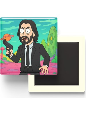 İberk John Wick - 9x9 cm Baskılı Kare Buzdolap Magneti (Rozetli)