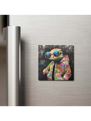 İberk Chameleon - Bukalemun - Güneş Gözlüklü Style - Buzdolap Magneti - 9x9 cm