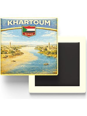 İberk Retro Sudan Hartum Şehri Temalı Vintage Buzdolap Magneti – 9x9 cm