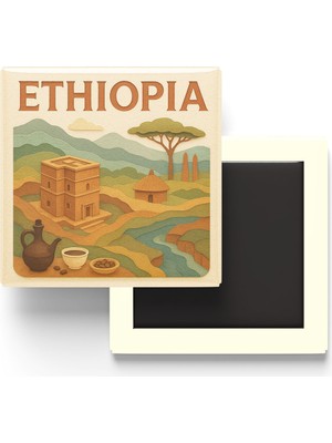 İberk Etiyopya - Ethiopia - Paper Cut Art - Baskılı Buzdolap Magneti Kare - 9x9 cm