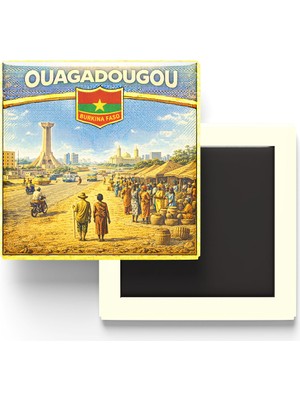 İberk Retro Burkina Faso Ouagadougou Şehri Temalı Vintage Buzdolap Magneti – 9x9 cm