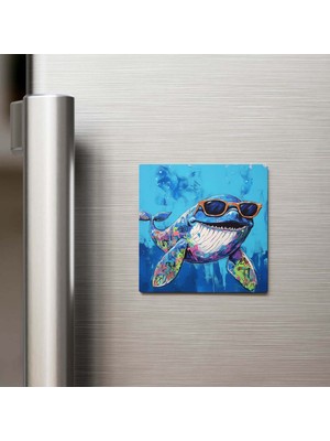 İberk Whale - Balina - Güneş Gözlüklü Style - Buzdolap Magneti - 9x9 cm
