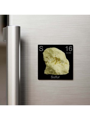 İberk Sulfur (Kükürt) Elementi – Buzdolap Magneti – 9x9 cm