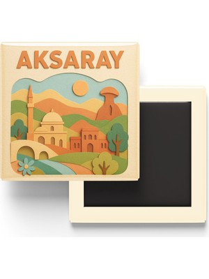 İberk Aksaray - Memleket Temalı - Paper Cut Art - Baskılı Buzdolap Magneti Kare - 9x9 cm
