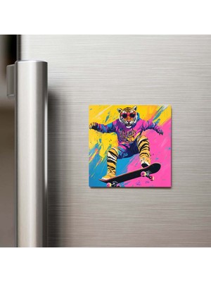 İberk Tiger - Kaplan - Güneş Gözlüklü Style - Buzdolap Magneti - 9x9 cm