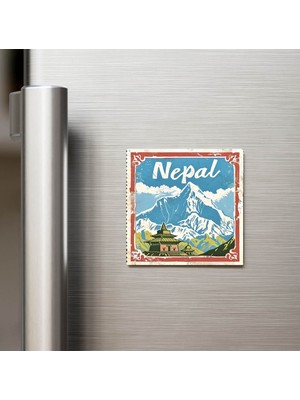 İberk Nepal Nepal - Posta Pulu Temalı Ülke - Baskılı Buzdolap Magneti Kare - 9x9 cm