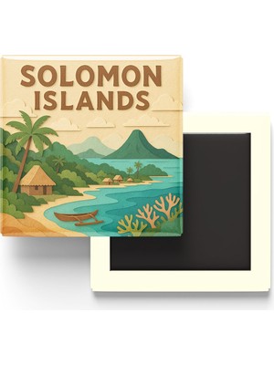 İberk Solomon Adaları - Solomon Islands - Paper Cut Art - Baskılı Buzdolap Magneti Kare - 9x9 cm
