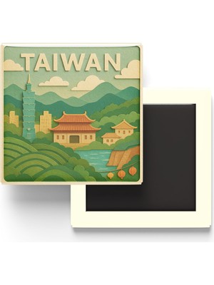 İberk Tayvan - Taiwan - Paper Cut Art - Baskılı Buzdolap Magneti Kare - 9x9 cm