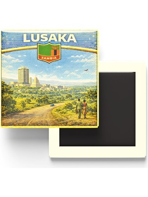 İberk Retro Zambiya Lusaka Şehri Temalı Vintage Buzdolap Magneti – 9x9 cm