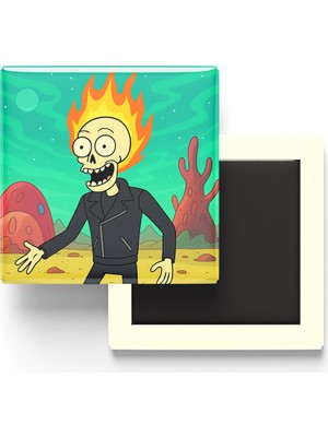 İberk Ghost Rider - 9x9 cm Baskılı Kare Buzdolap Magneti (Rozetli)