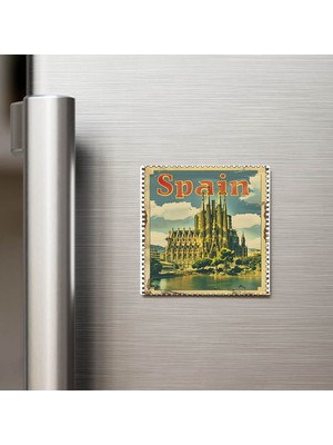 İberk Ispanya Spain - Posta Pulu Temalı Ülke - Baskılı Buzdolap Magneti Kare - 9x9 cm