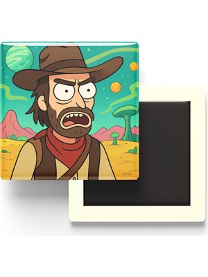 İberk John Marston - 9x9 cm Baskılı Kare Buzdolap Magneti (Rozetli)