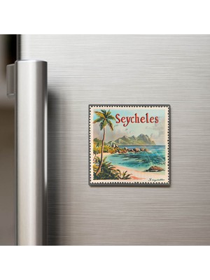 İberk Seyşeller Seychelles - Posta Pulu Temalı Ülke - Baskılı Buzdolap Magneti Kare - 9x9 cm